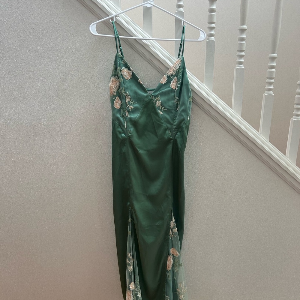 Lulu's Green Slip Dress Spaghetti Strap Wedding Guest